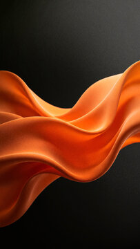 Vertical abstract 3D wavy cloth background with grainy particle texture featuring luxury gradient orange wave on dark charcoal backdrop for mobile screen.