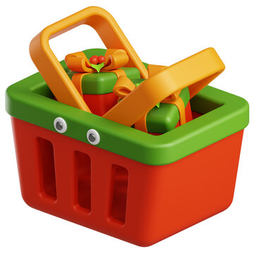 Holiday Grocery Shopping Basket 3D Illustration