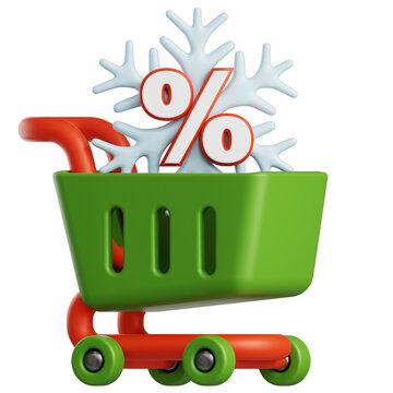 Christmas Discount Shopping Cart 3D Illustration