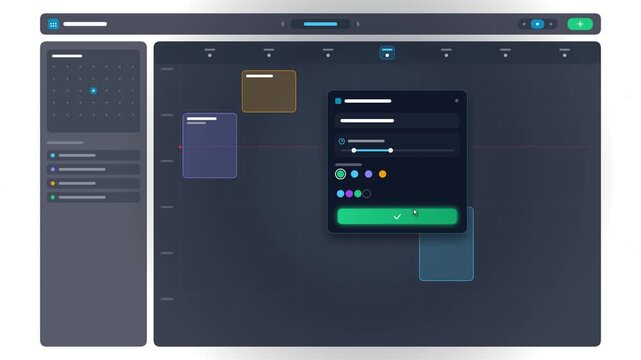 Project Management Dashboard Displaying Task Scheduling and Calendar View Flat Software Interface Dark Mode Professional Setting