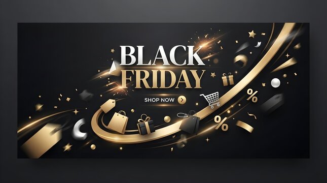 Design modern Black Friday banner with gold and dark aesthetics