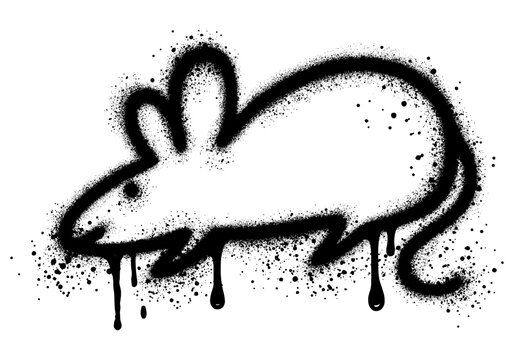 Rat in graffiti style with black spray paint.