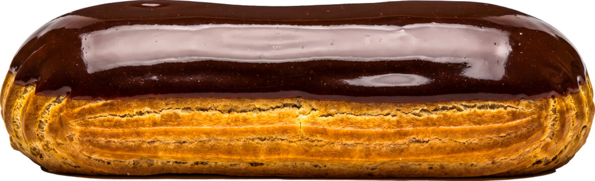 French Chocolate Glazed Eclair Pastry Isolated on Transparent Background