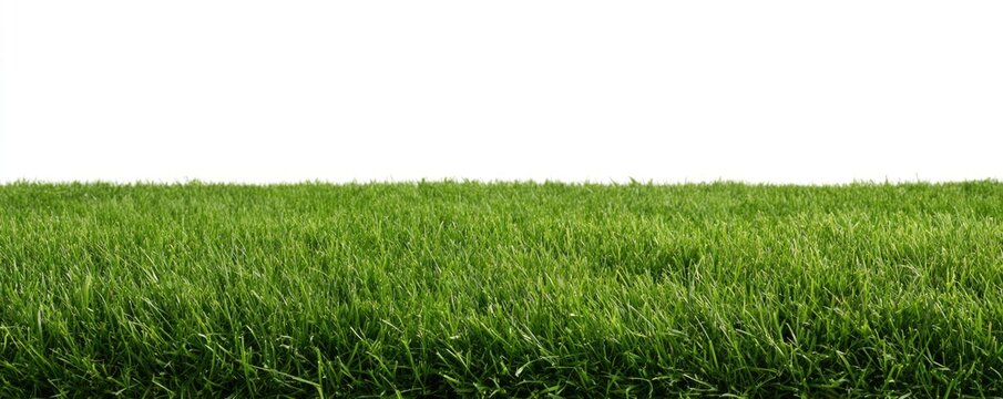 A lush, green field of grass blades against a clean white background.