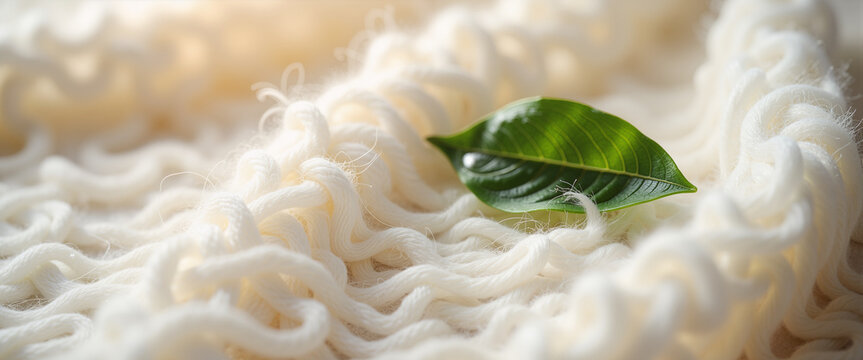 Green foliage resting on white textile for sustainable branding and environmental design