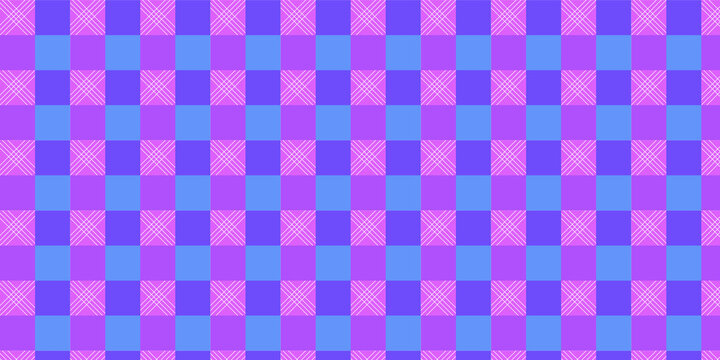 Purple and blue gingham checkered pattern with white diagonal lines