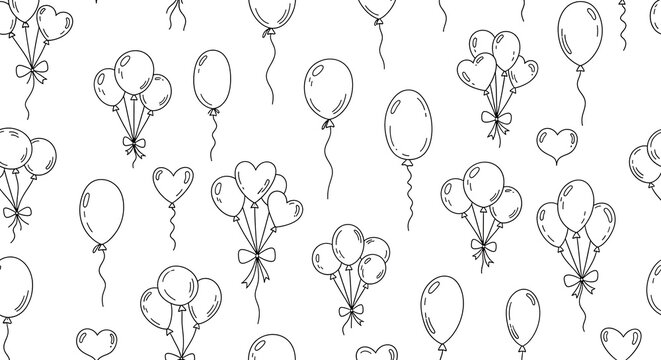 Balloon Heart Seamless Pattern of Handdrawn Doodle Illustrations for Party Celebration and Festive Wallpaper