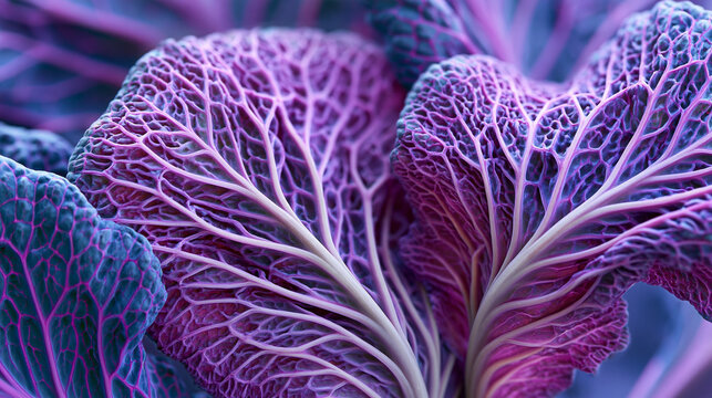 Vibrant Red Cabbage Leaf Veins Abstract Macro Texture