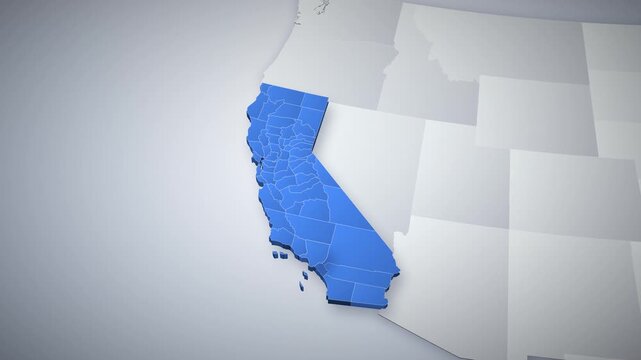 Los Angeles map, 3D camera zoom from USA map into California and Los Angeles County, with location pin and title card, for news, real estate, travel and business, explainer, infographic, presentation