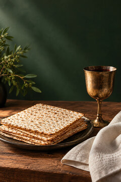 Passover table background in evergreen setting