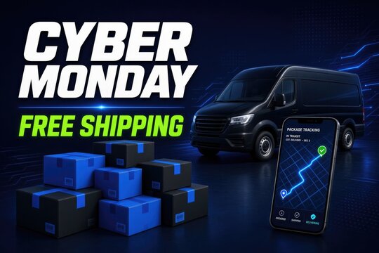 Dynamic delivery system featuring modern van, real-time tracking, seamless logistics.