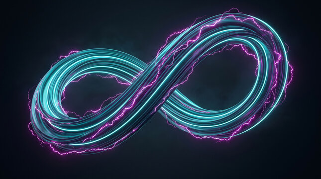 Symbole de l'infini en rubans n&eacute;on turquoise et violet