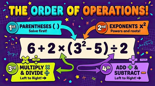 Order of operations math formula with parentheses exponents multiplication addition subtraction steps