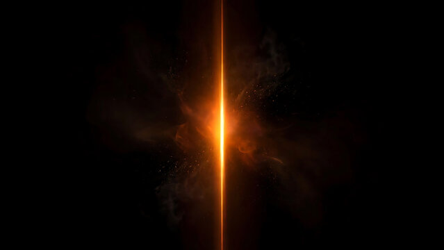 Bright cosmic beam of light piercing through deep space with glowing particles illustration