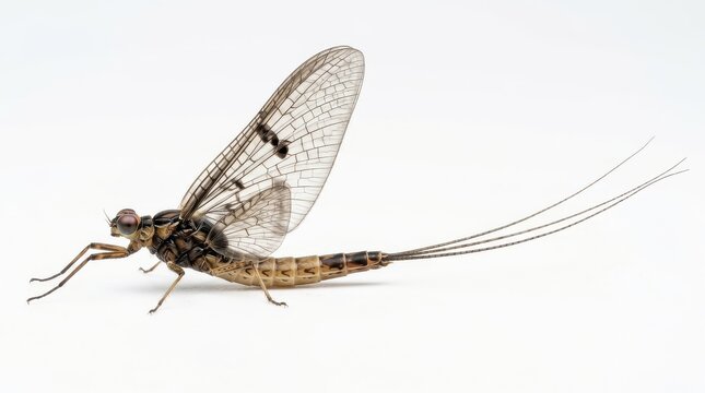Macro Shot of a Mayfly Insect Isolated on White Background - Detailed Ephemeroptera Close-up