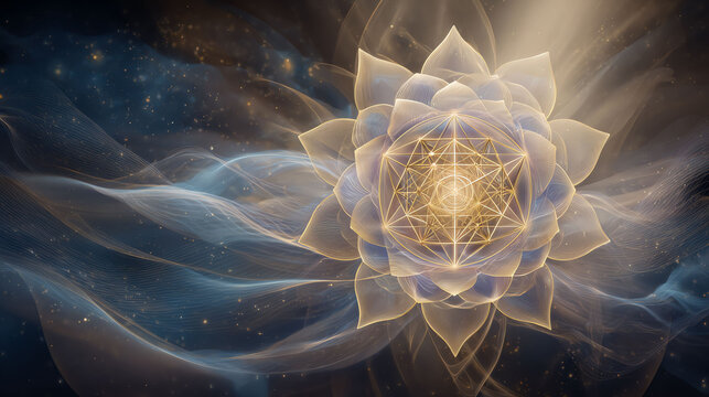 Sacred Geometry Lotus in Cosmic Glow