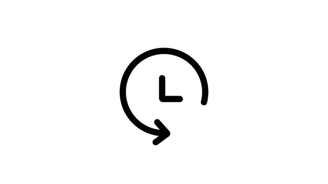 Animated white glowing clock icon with circular arrow on white background, time history rewind and refresh concept