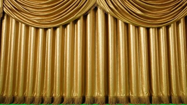 Elegant Golden Curtain Descending from Top to Bottom on a Green Screen Background