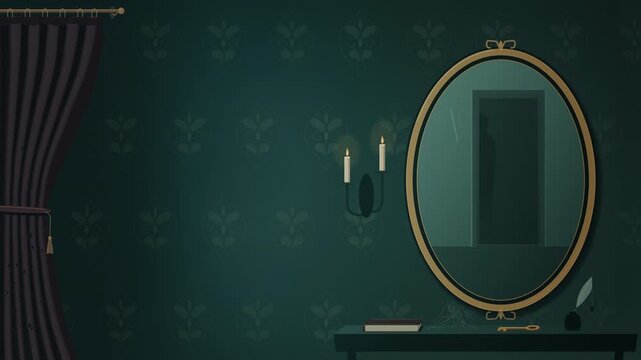 Ghost Reflection in Haunted Mirror with Crawling Spiders on Seamless Loop