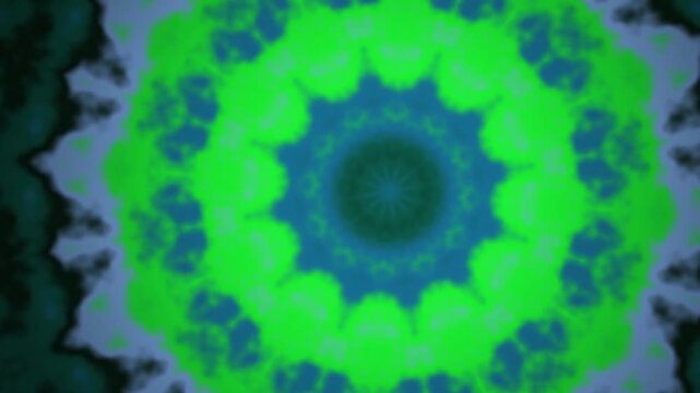 Moody blue and green symmetric kaleidoscope pattern, seamless loop 4K motion background