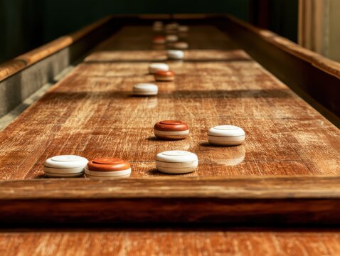Shuffleboard table with pucks