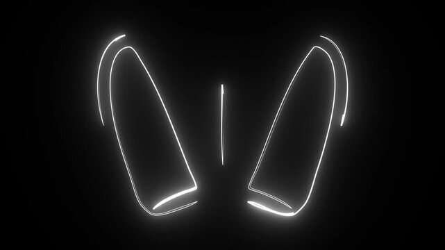 White Neon V Shaped Forms with Glowing Curved Edges animation. 4k