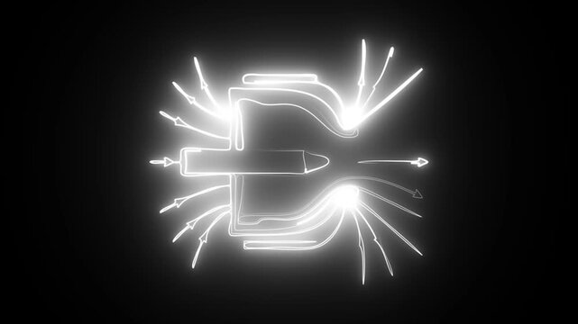 White Neon Abstract Shape with Radiating Light Lines animation.4k