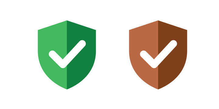 Shield check mark icons with green and brown style.
