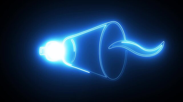 Blue Neon Horn Shaped Outline with Curved Details. 4k animation