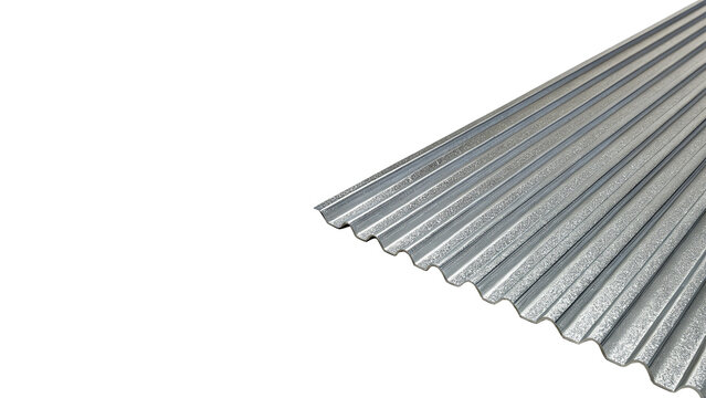 A wavy corrugated silver metal sheet panel isolated on transparent background.