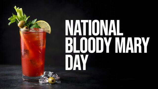 National Bloody Mary Day sophisticated cocktail photography showcasing refreshing red drink with ice celery lemon and olives celebrating classic brunch beverages