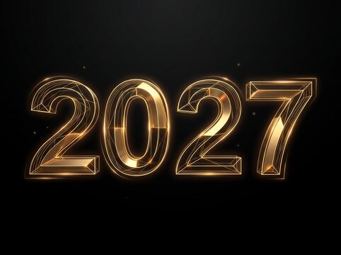 3d golden wireframe numbers 2027 on a black background