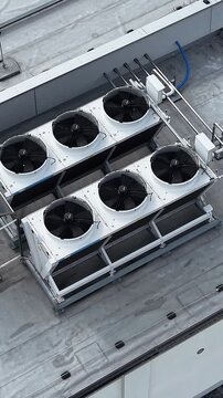 Vertical view. Commercial rooftop with air conditioning equipment