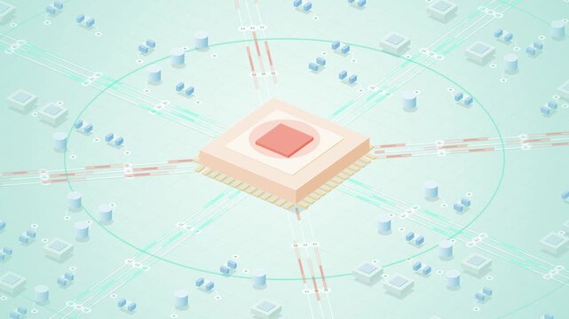 isometric render engine performance monitor processor core inside digital computing network