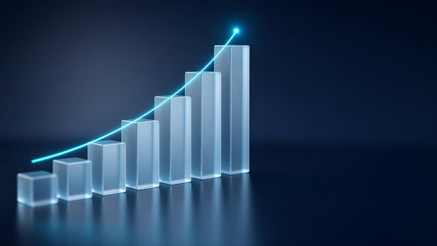 Glowing Bar Chart with Rising Arrow Showing Strong Business Growth Trend