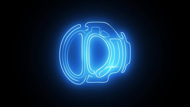 Blue Neon Abstract Circular Symbol with Glowing Curves. 4k animation