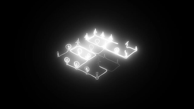 White Neon Abstract Electronic solar plant pattern with Glowing Details. 4k animation