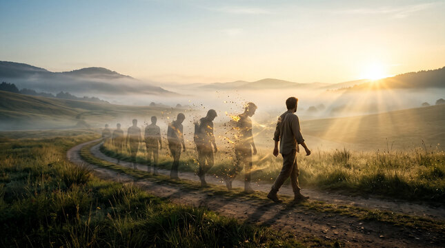 Human Figure Walking Into a New Life Beyond Dependency