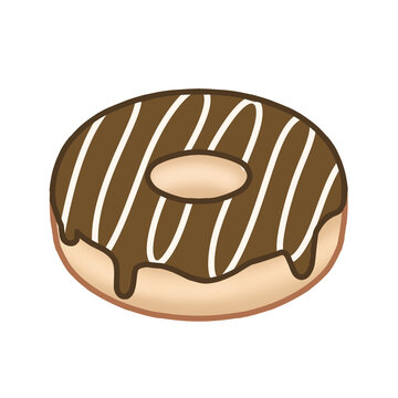 chocolate glazed donut with white chocolate drizzle