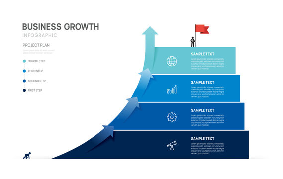 ladder Infographic connected arrow labels 4 steps to success growth template. Business process. Vector illustration.