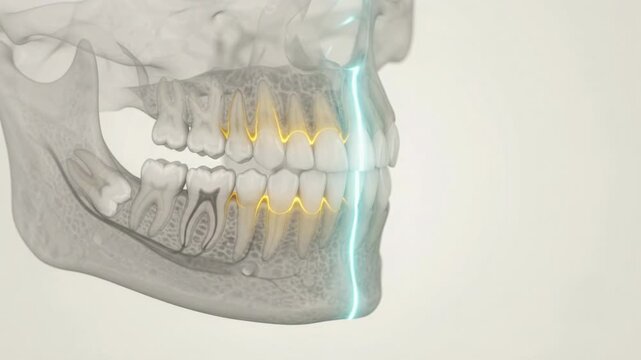 Human Jaw Anatomy Scan - Dental X-ray Visualization with Highlighted Tooth Pain - 3D Medical Animation Footage