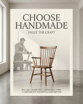 Wooden chair displayed elegantly in a minimalist showroom with concrete floors and soft lighting.