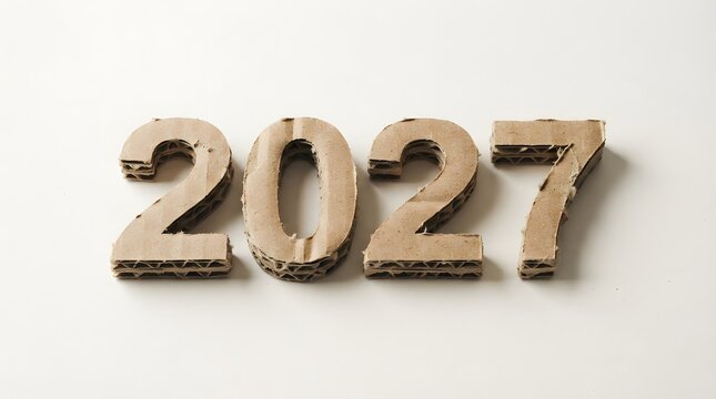 A close up view of the year 2027 represented by textured wooden like numbers on