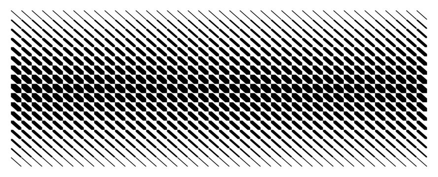 Abstract Monochrome Geometric Pattern with Diagonal Stepped Lines and Optical Illusion Halftone Gradient Effect