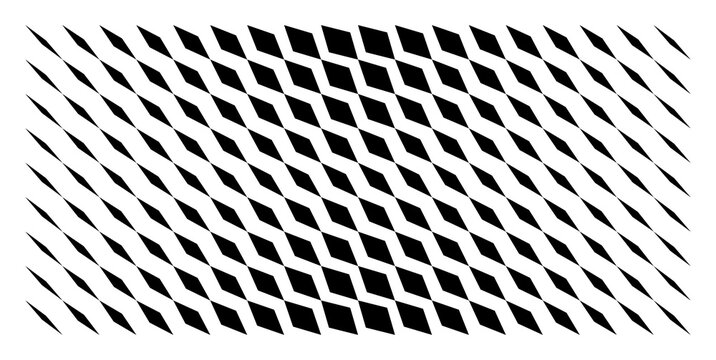 Black and White Vector Geometric Diamond Pattern with Gradual Shape Distortion and Optical Illusion Effect. Abstract background.