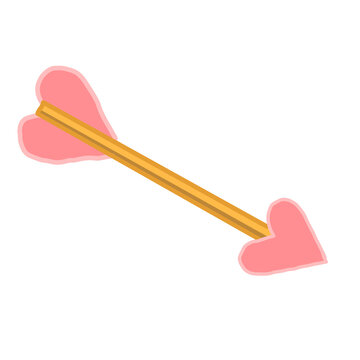 hand drawn simple cupid arrow with pink heart tip and fletching