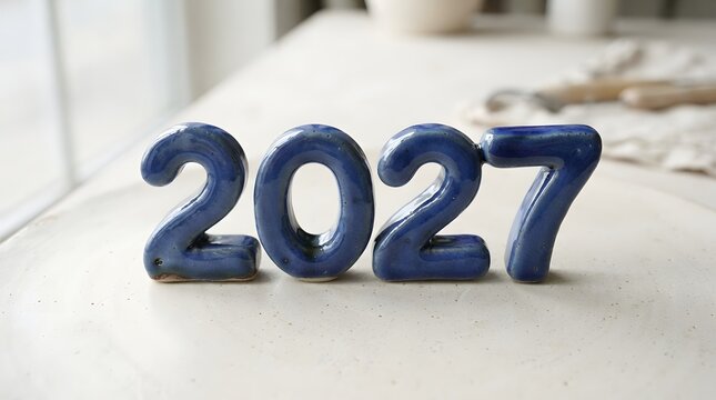 A close up of the year 2027 displayed with a textured reflective and slightly blurred