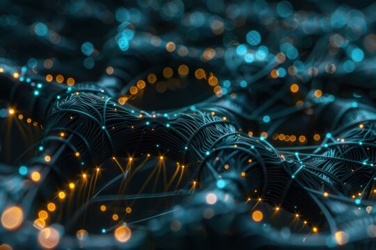 Close-up view of a futuristic AI brain chip within a digital neural network