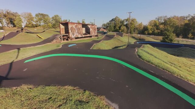 low altitude fpv aerial of cruise thru the buffalo railcar
