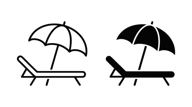 Vector illustration of sun loungers with umbrellas icon set on a transparent background